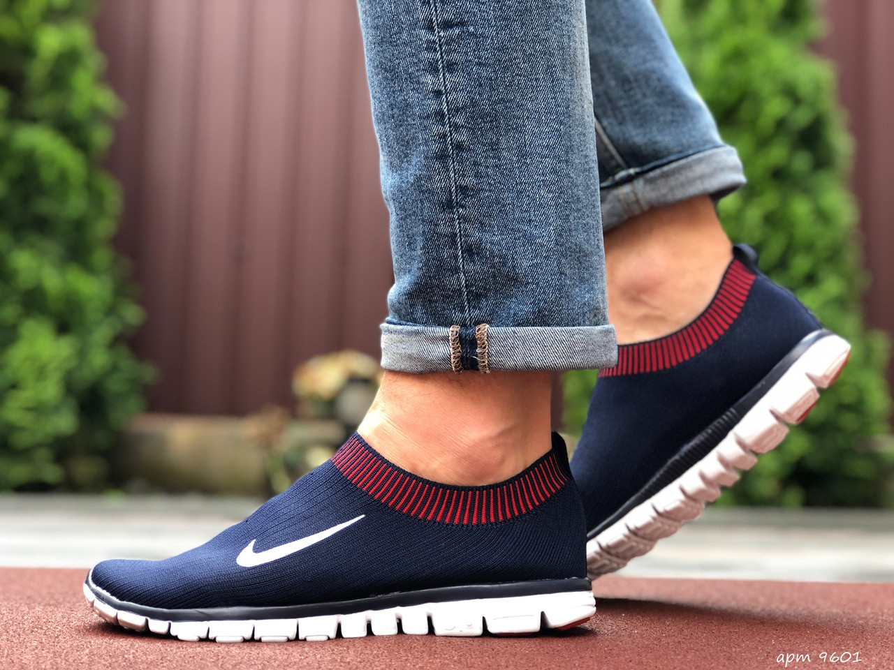 Чоловічі кросівки Nike Free Run 3.0 темно сині з червоним, білі