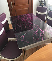 Розкладний обідній кухонний комплект стіл і стільці з 3D малюнком "Фіолетовий камінь граніт мармур" ДСП скло 70*110 Лотос-М 3д