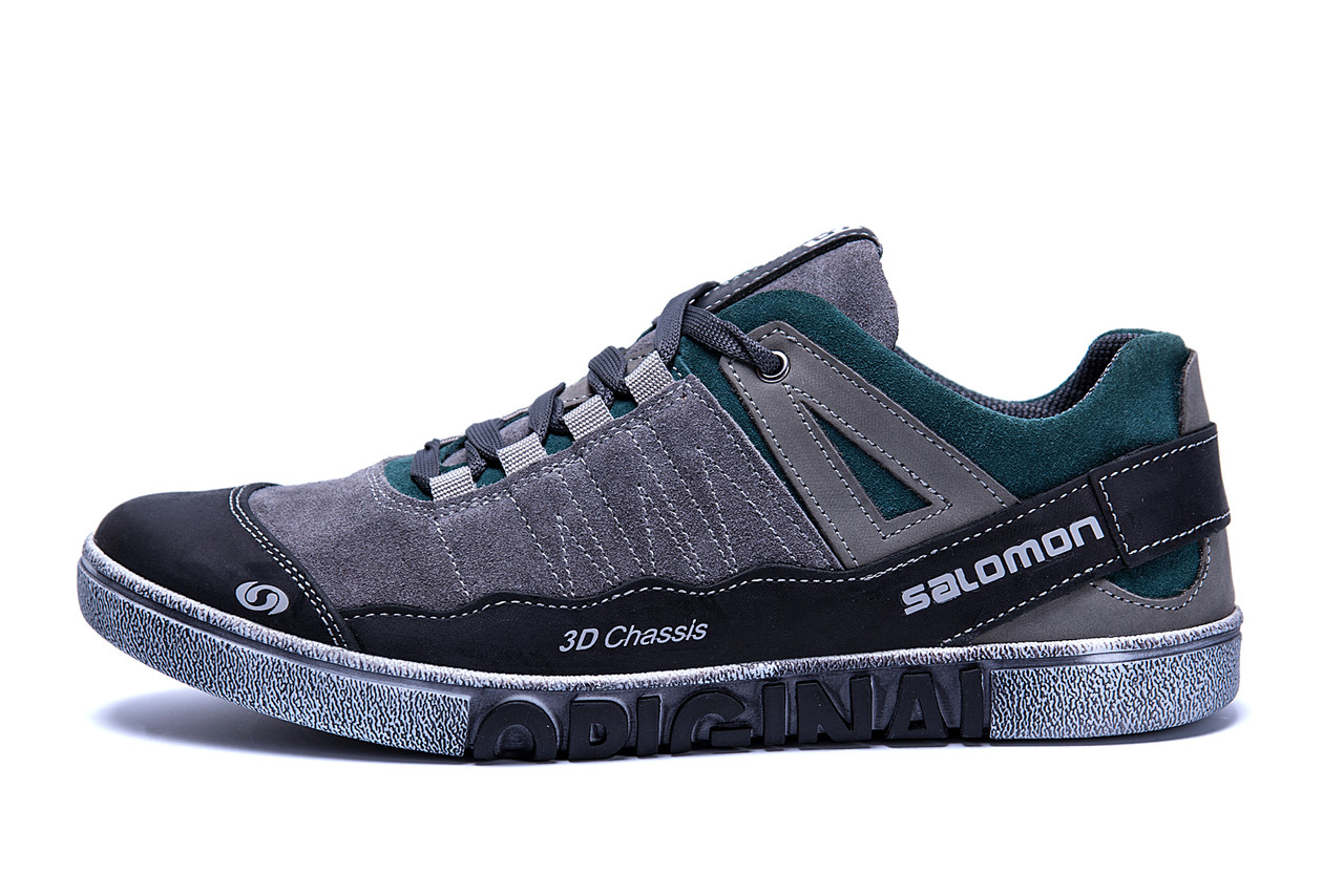 Чоловічі шкіряні кросівки Salomon Grey and Green Trend (;)
