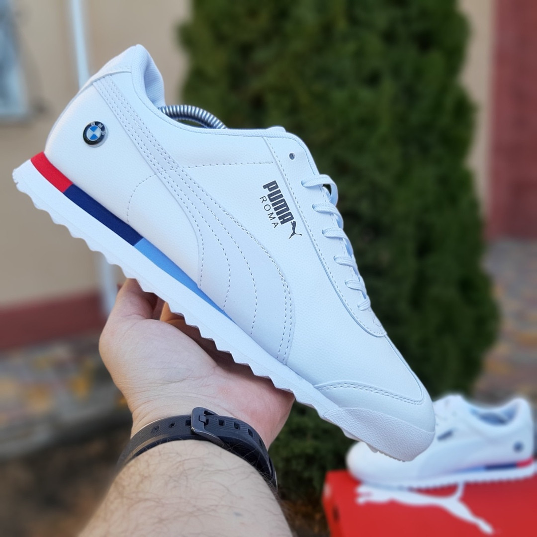 Мужские кожаные кроссовки Puma Roma BMW белые