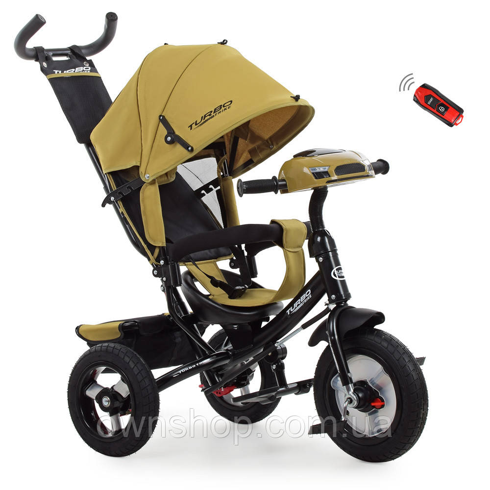 Дитячий велосипед з USB Turbotrike M 3115HA триколісний, колеса надувні, ПУ, світло, Бежевий льон