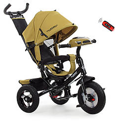 Дитячий велосипед з USB Turbotrike M 3115HA триколісний, колеса надувні, ПУ, світло, Бежевий льон