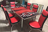 Розкладний обідній кухонний комплект стіл і стільці з 3D малюнком "Бордова троянда" ДСП скло 70*110 Лотос-М 3д, фото 4