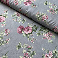 Штапель з чайною трояндою на сірому фоні, ш. 140 см