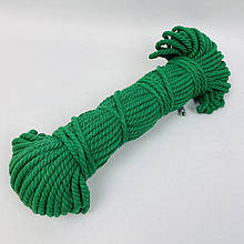 Бавовняна кольорова вірьовка для рукоділля зелена 6 мм 50 м