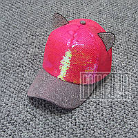 Дитяча 50-54 2-5 років стильна літня кепка бейсболка з сіткою для дівчинки вушками паєтками літо 6083 Малина