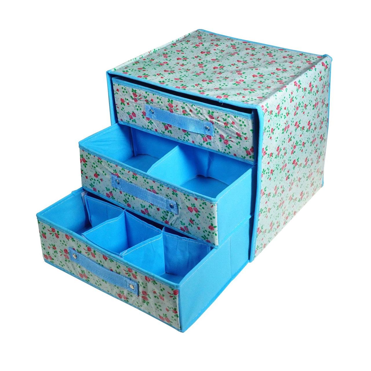 Органайзер-тумба для зберігання з 3 ящиками з тканини (Блакитний)