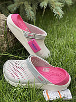 Кроксы crocs женские сабо LiteRide Clog Pearl/White серые оригинал крокси жіночі сірі