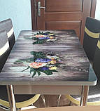 Розкладний обідній кухонний комплект стіл і стільці з 3D малюнком "Два букети" ДСП скло 70*110 Лотос-М 3д, фото 4