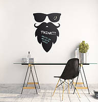 Меловая наклейка Бородач смайлик хипстер очки и борода грифельные наклейки для рисования мелом на стену