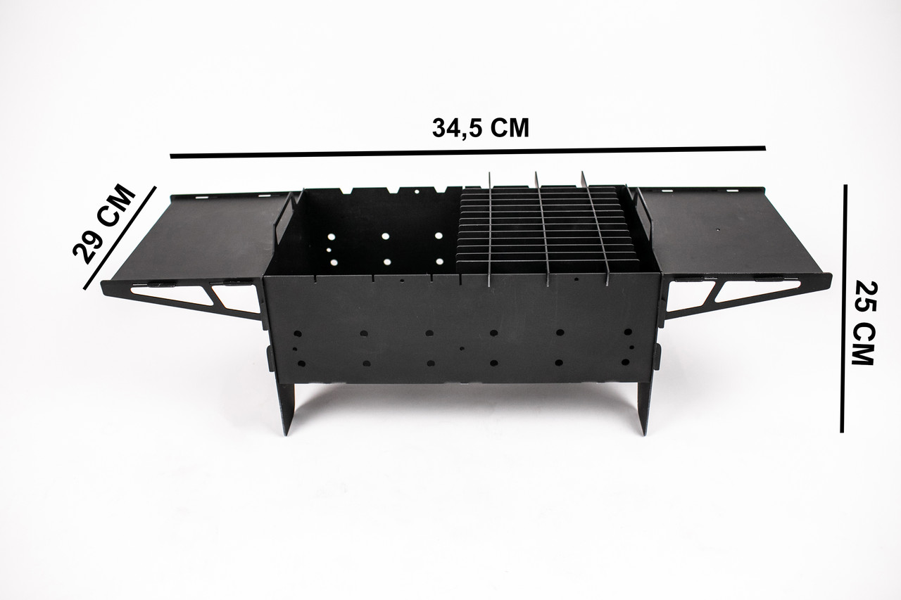 Мангал универсальный 3в1 на 6 шампуров с сеткой и столиками Hot-laser 3мм чорний мат (ман2) [7178-HBR] - фото 1 - id-p1415520375