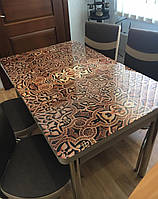 Раскладной обеденный кухонный комплект стол и стулья с 3D рисунком "Коричневый узор" ДСП стекло 70*110 3д