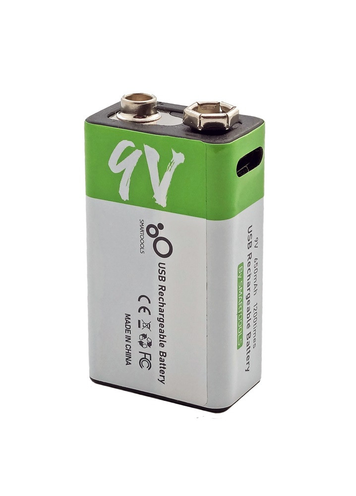 Акумулятор (батарейка) Крона 6F22 (CR-9V) USB Type-C 650 мАч Li-ion 9V Smartoools