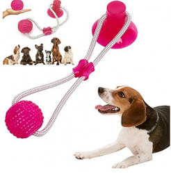Інтерактивна іграшка для собак і кішок канат на присоску з м&#039;ячем червоний