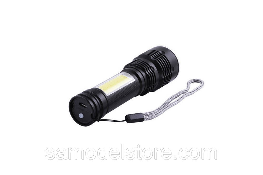 Ліхтар LED P500-T6+COB бічне світло, вбудований акумулятор, фото 1