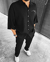 Мужской КОМПЛЕКТ черная рубашка и брюки черного цвета (черные) вискоза весна лето Турция