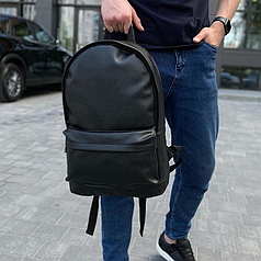 Рюкзак шкіряний чорний портфель з кишеню плечовий ранець міський стильний повсякденний молодіжний