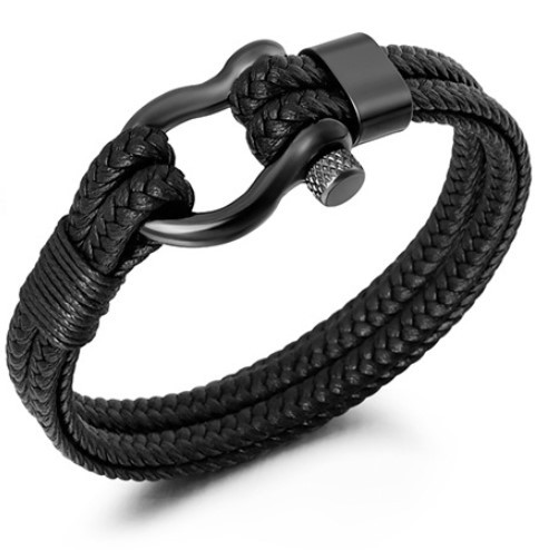 Шкіряний браслет BlackPink Карабін, Чорний, фото 1