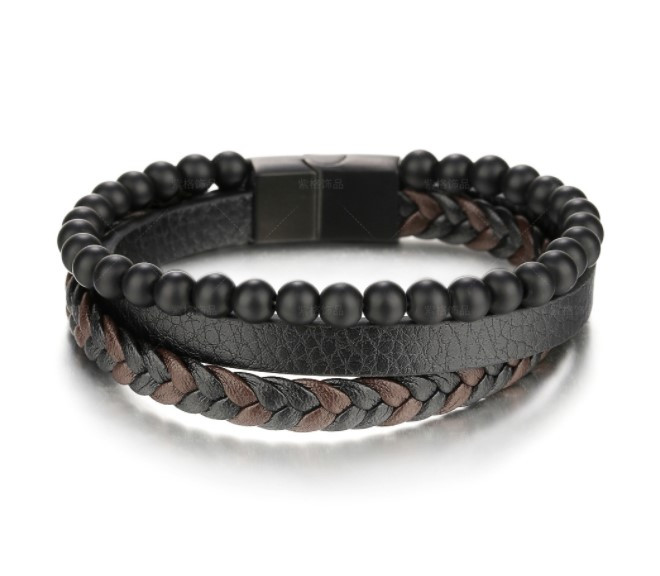 Шкіряний браслет Колл, Чорний, фото 1