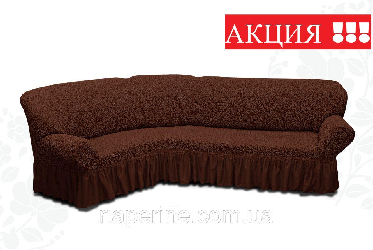 Жаккардовий чохол на кутовий диван натяжний MILANO коричневий, фото 1