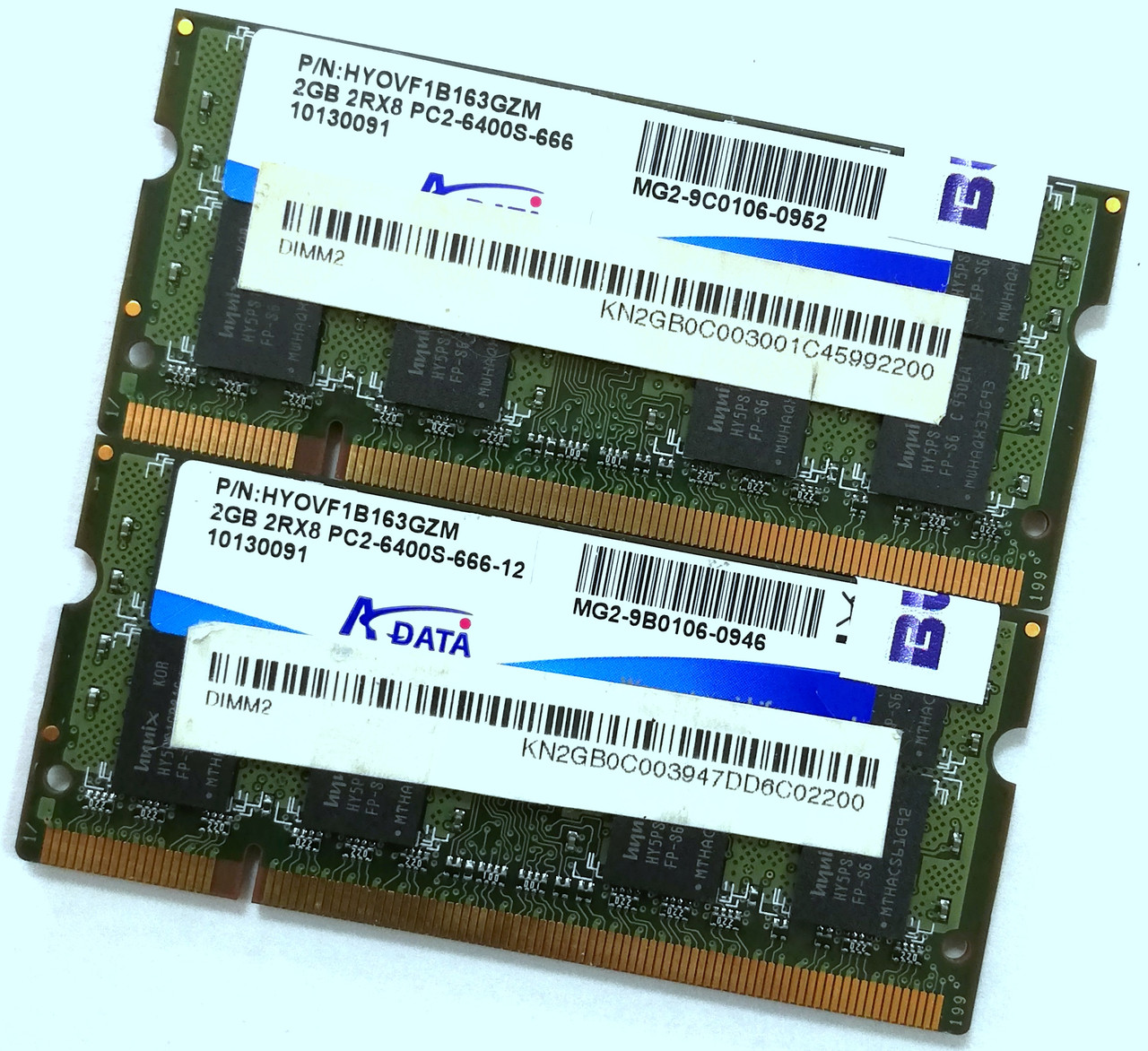 Пара оперативної пам'яті для ноутбука Adata SODIMM DDR2 4Gb (2x2Gb) 800MHz PC2-6400s CL6 (HYOVF1B163GZM) Б/В