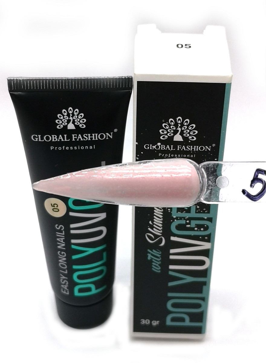 Полі-гель Global Fashion із шиммером № 05 30 гр., акриловий гель (2в1) для нарощування нігтів
