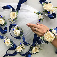 Бутоньерка для девичника в синем цвете