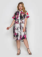 Платье-рубашка разноцветное из софта с пуговицами, большие размеры от 52 до 58