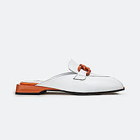 Сабо стильные женские на удобном каблуке кожаные бело-оранжевые Brocoli 18J751-03L-1379
