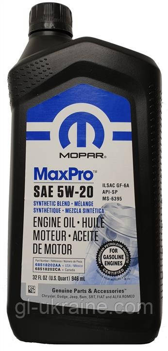 Моторна олива MOPAR MaxPro 5W-20 946 мл, 68518202AA