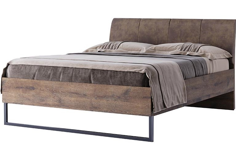 Ліжко двоспальне в стилі Loft Quadro/Квадро 160х200 Дуб Фрегат м'яка спинка без каркаса ТМ Міро Марк
