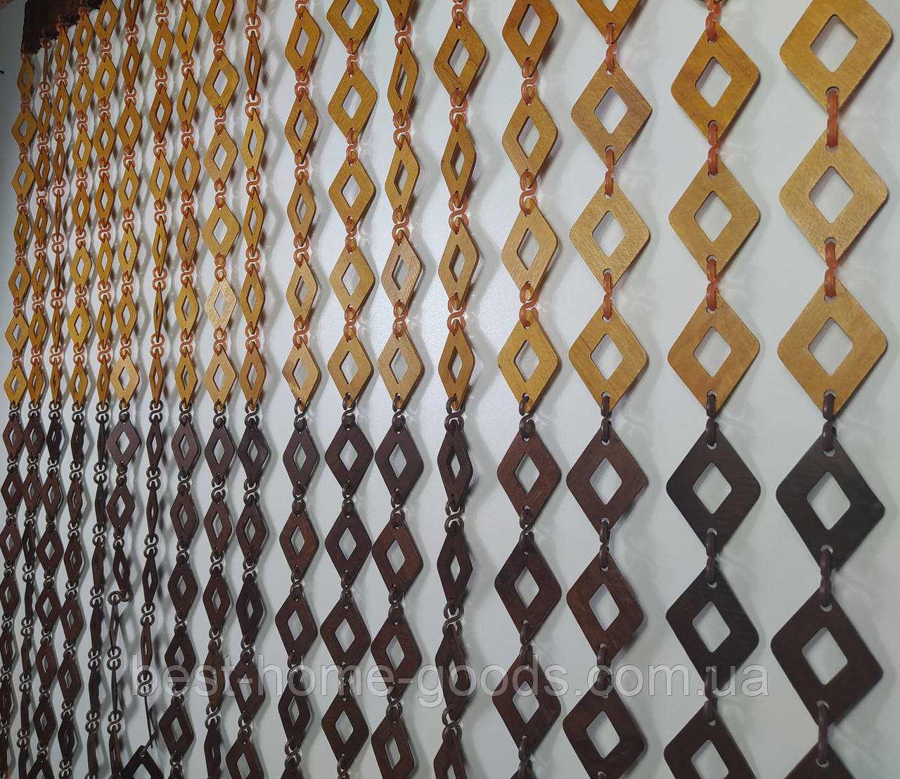 Дерев’яні штори «Ромб» 1×2 м | коричнево-темні та рижі ромбики | декоративна штора на дверний отвір, фото 1