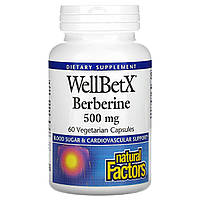 Natural Factors, WellBetX, берберин, 500 мг, 60 вегетарианских капсул,диет.доб.
