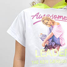 226-25бел Біла футболка топ для дівчинки Тм Miss Feriha з капюшоном, фото 5