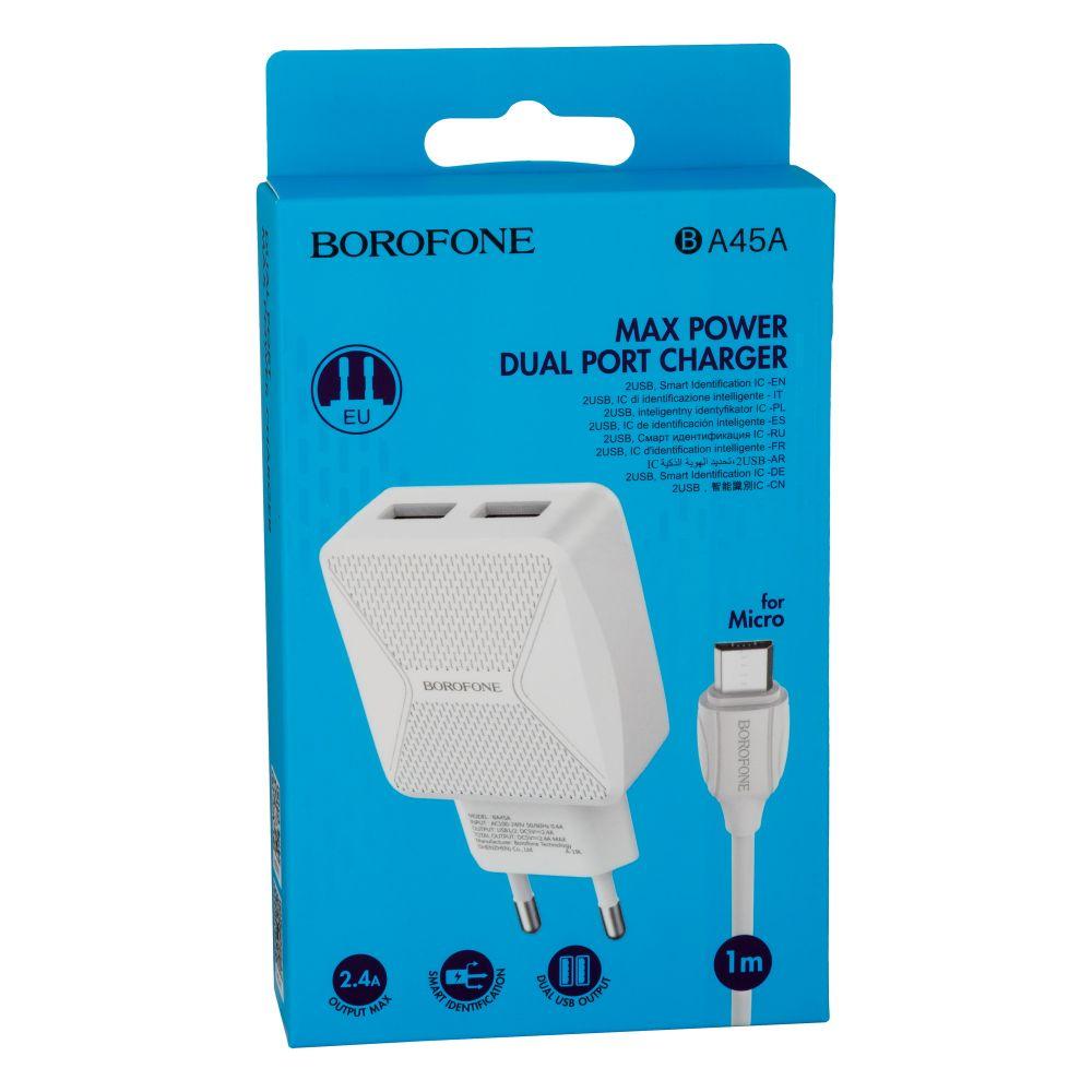 Мережевий Зарядний Пристрій Borofone BA45A Micro 2,4A