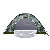 Палатка для кемпинга одноместная камуфляжная с антимоскитной сеткой на молнии