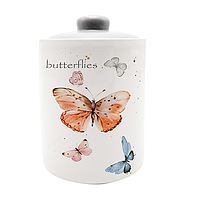 Керамическая банка для сыпучих 520 мл Butterflies белая с рисунком бабочки