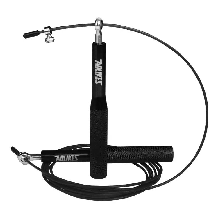 Скакалка швидкісна Aolikes зі сталевим тросом і з підшипниками чорна, фото 1