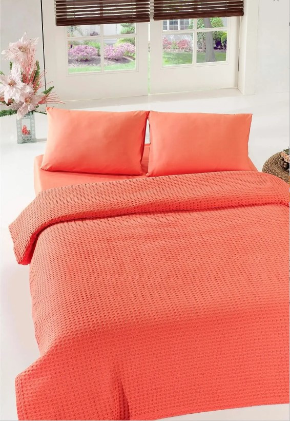 Покривало піке Eponj Home - Burumcuk coral кораловий вафельне 200*235