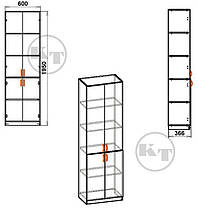 Книжкова шафа КШ-6 1950х600х366мм Компаніт, фото 2