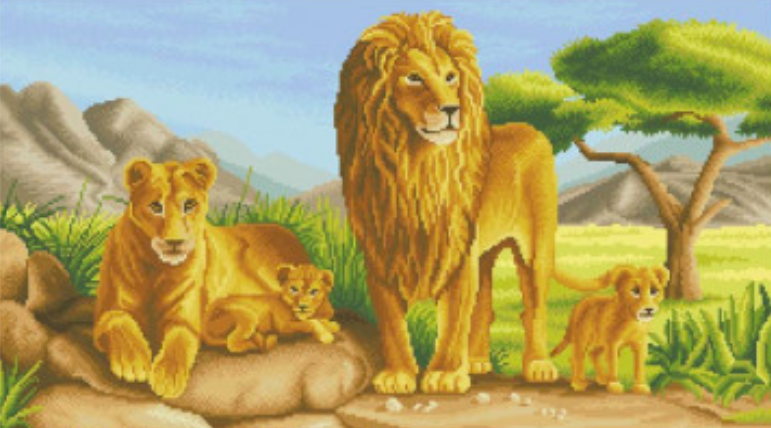 Схема для вишивання бісером "Сімейство левів" 63х35 см
