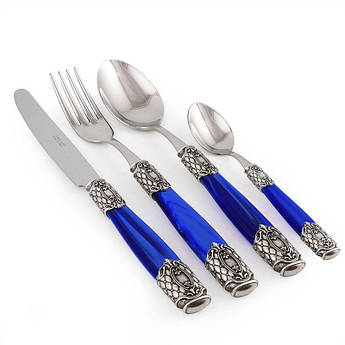 Набір столових приладів із синіми ручками та декором Queen DomusDesign