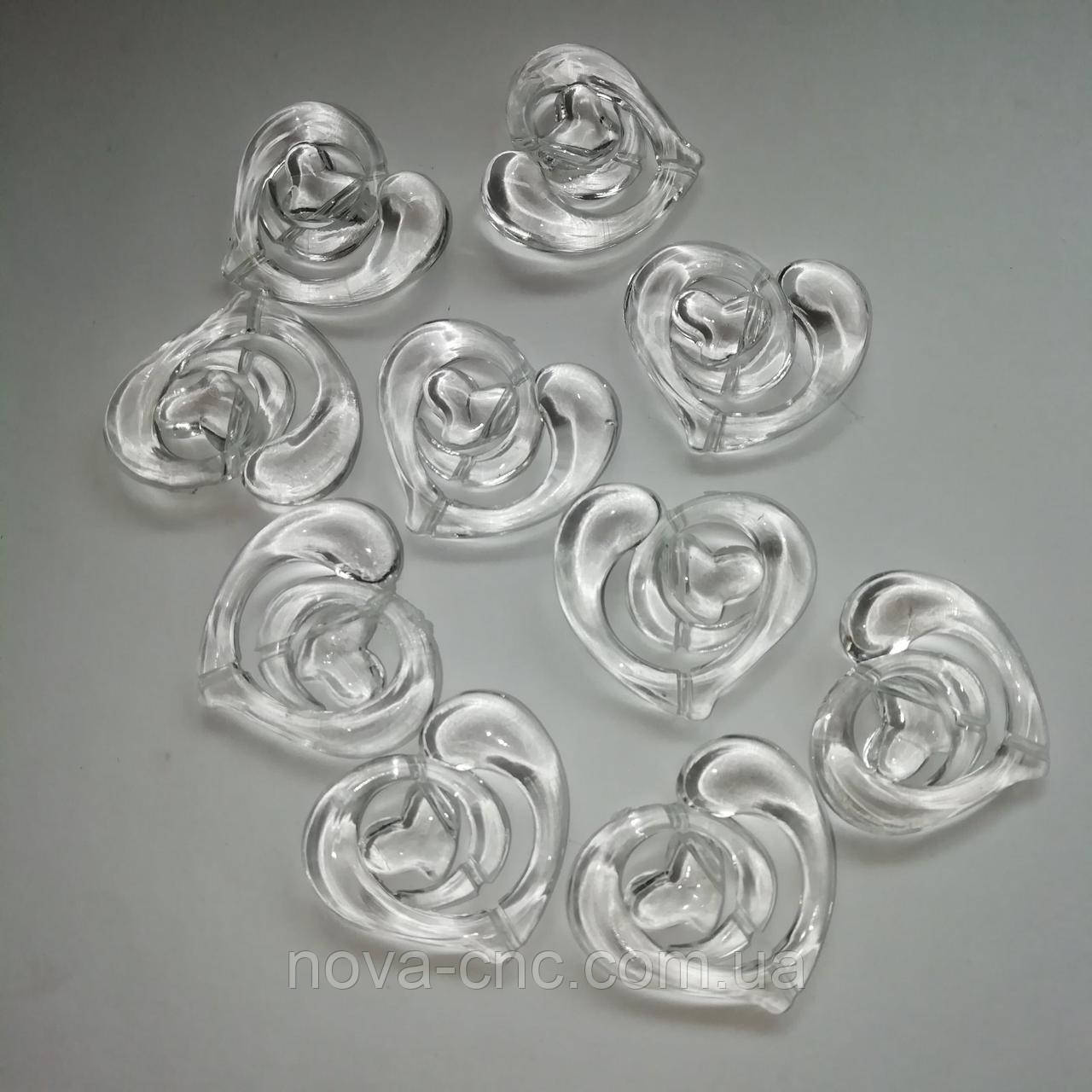 Намистини акрил "Серце в серці" прозорий 29х26мм 500 грам