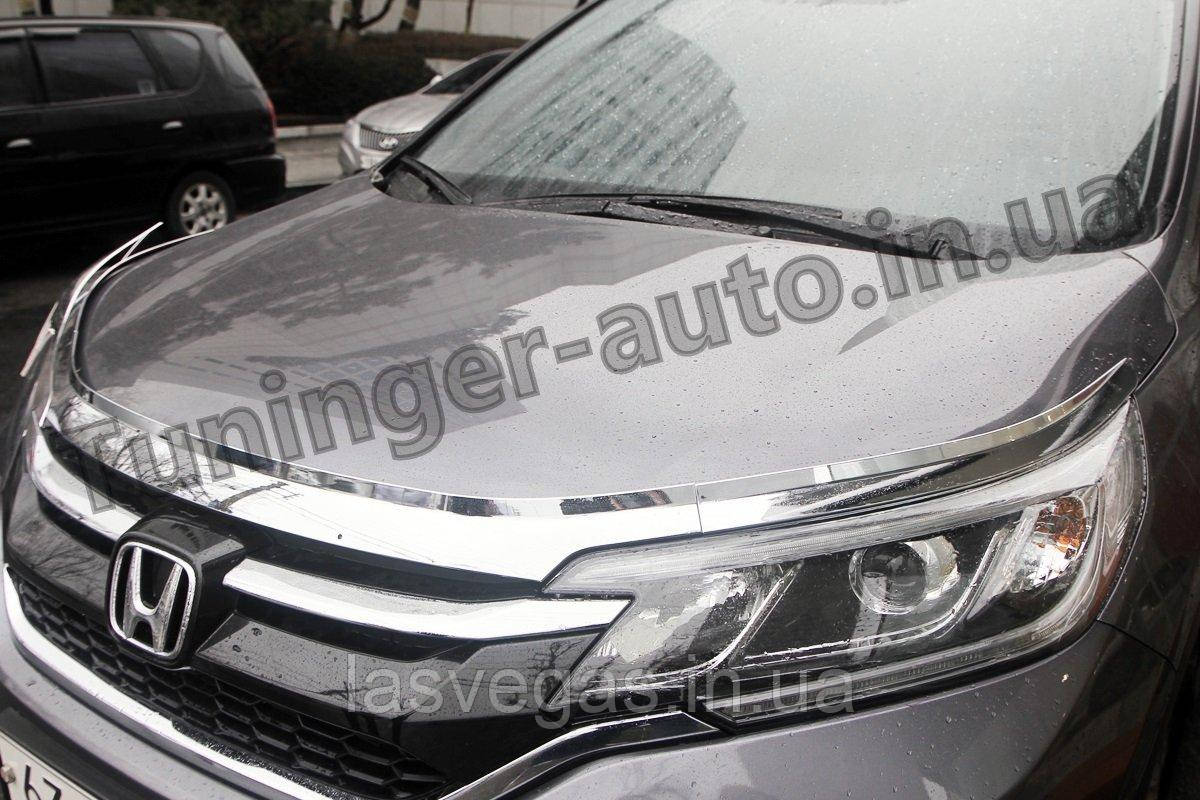 Дефлектор капота хромований, мухобойка Honda CR-V 2012-2016 (Autoclover/Корея)