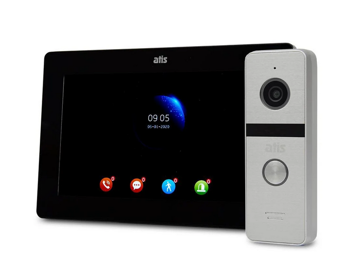 Комплект Wi-Fi відеодомофонa 7" ATIS AD-770FHD/T-Black з підтримкою Tuya Smart + AT-400HD Silver, фото 1