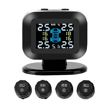 Система контролю тиску в шинах TPMS mini n07 + зовнішні датчики коліс до 3.5 Бар ковпачки
