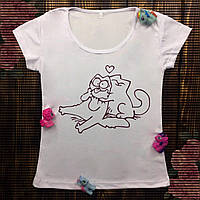 Женская футболка с принтом Кот Саймон с подружкой Push IT