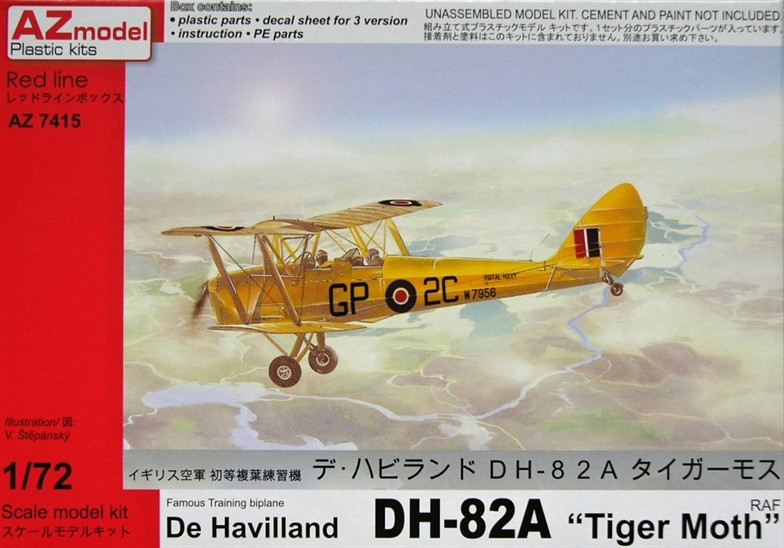 Пластикова модель 1/72 AZ model 7415 британський навчальний літак De Havilland DH-82A Tiger Moth (RAF) HQ