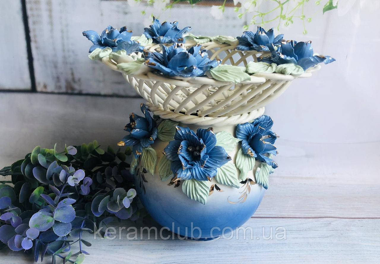 Ваза-куля Керамклуб Офелія плетінка Кольорова ліплення синя 26 см