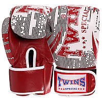 Перчатки боксерские кожаные на липучке Twins (р-р 10-12oz, черный-белый)